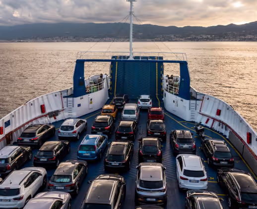 Cars on a freight ship at sea